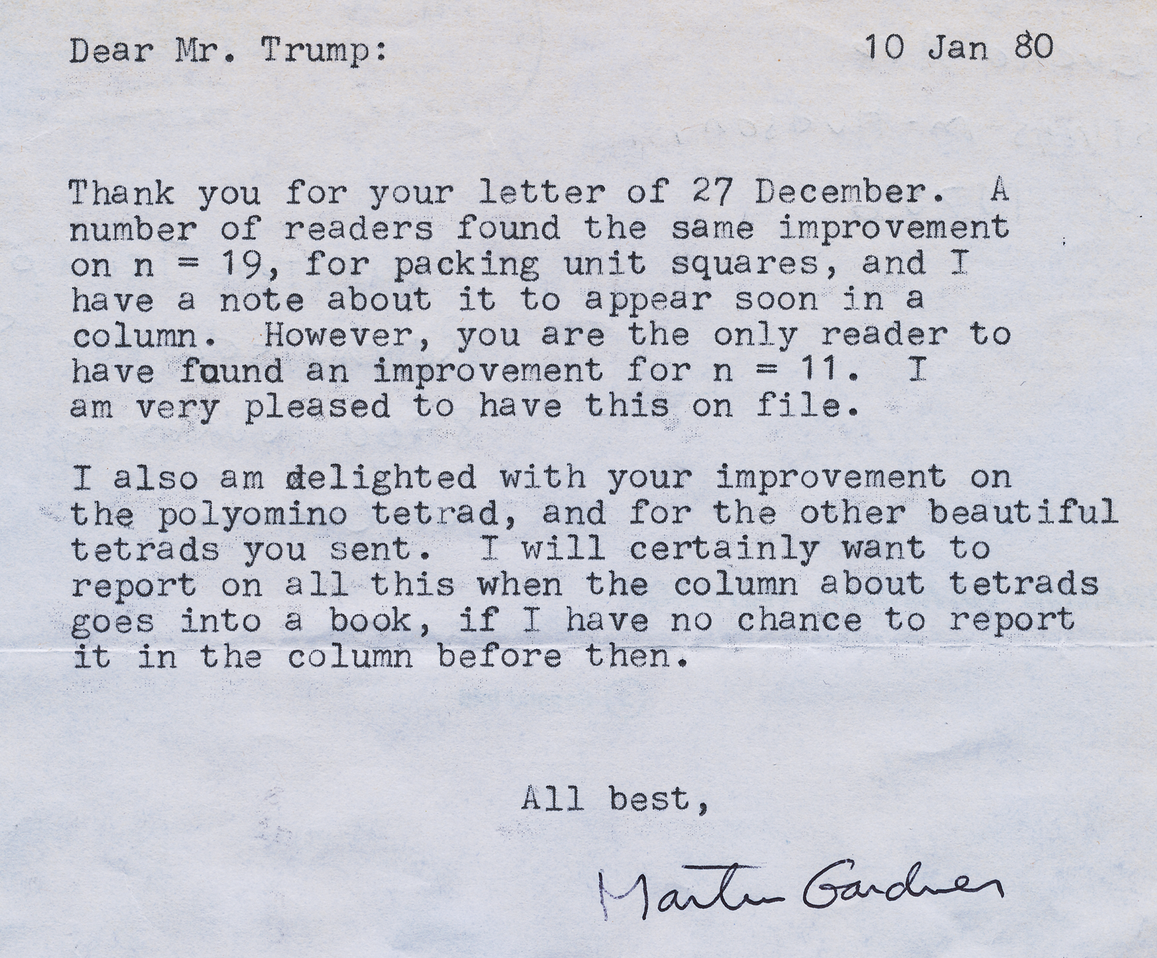 Letter from Martin Gardner